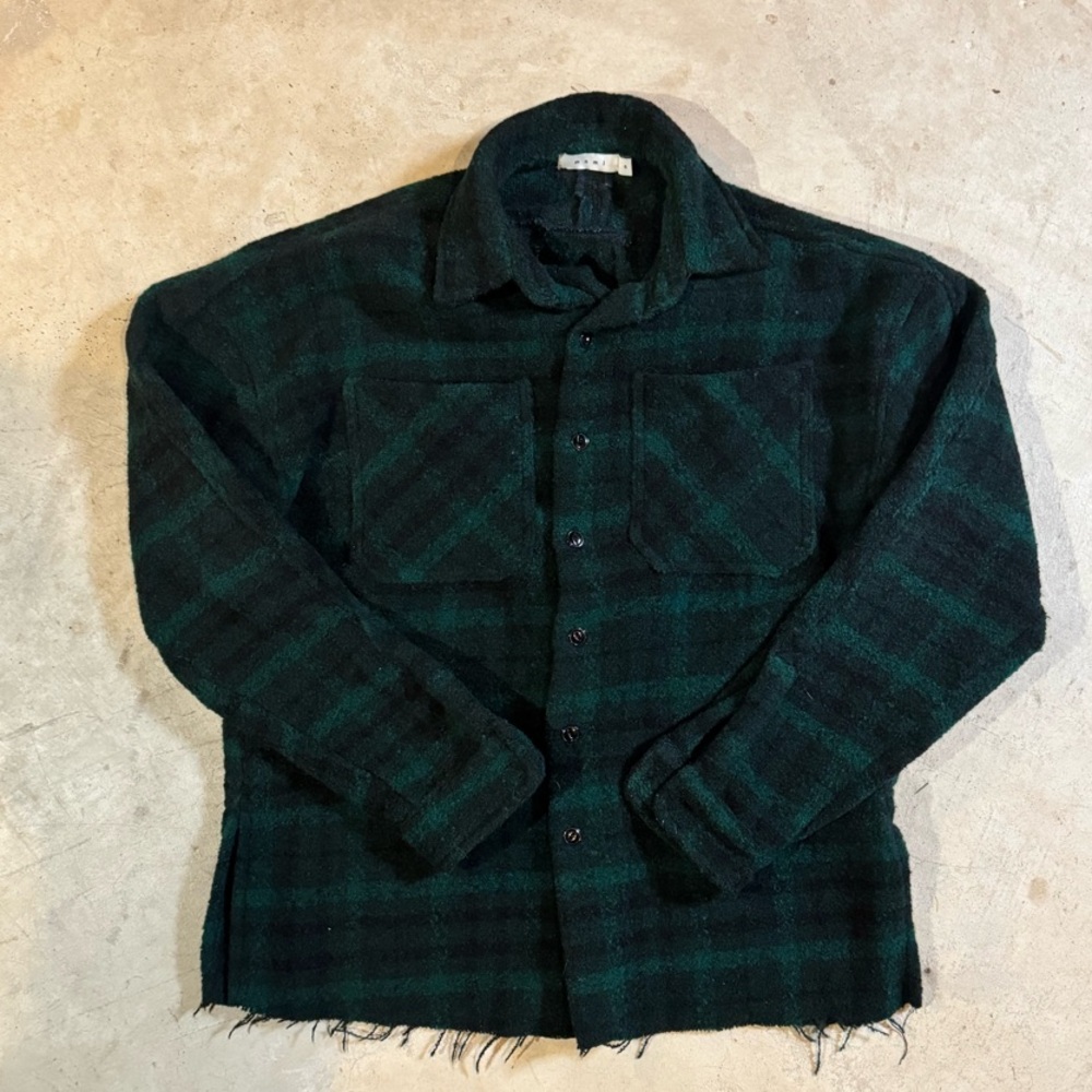 Distressed Oversized Green Flannel Button Up Shirt Jacket